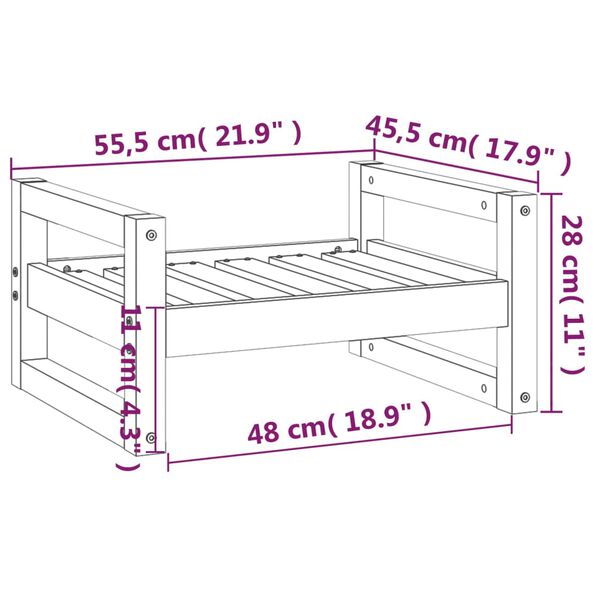 vidaXL Κρεβάτι Σκύλου Μαύρο 55,5x45,5x28 εκ. από Μασίφ Ξύλο Πεύκου