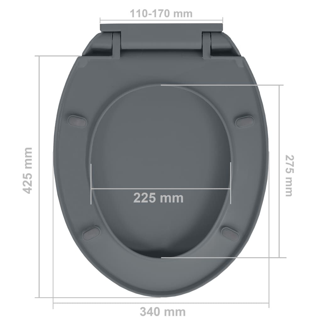 vidaXL Κάλυμμα Λεκάνης με Soft Close &amp; Quick Release Οβάλ Γκρι