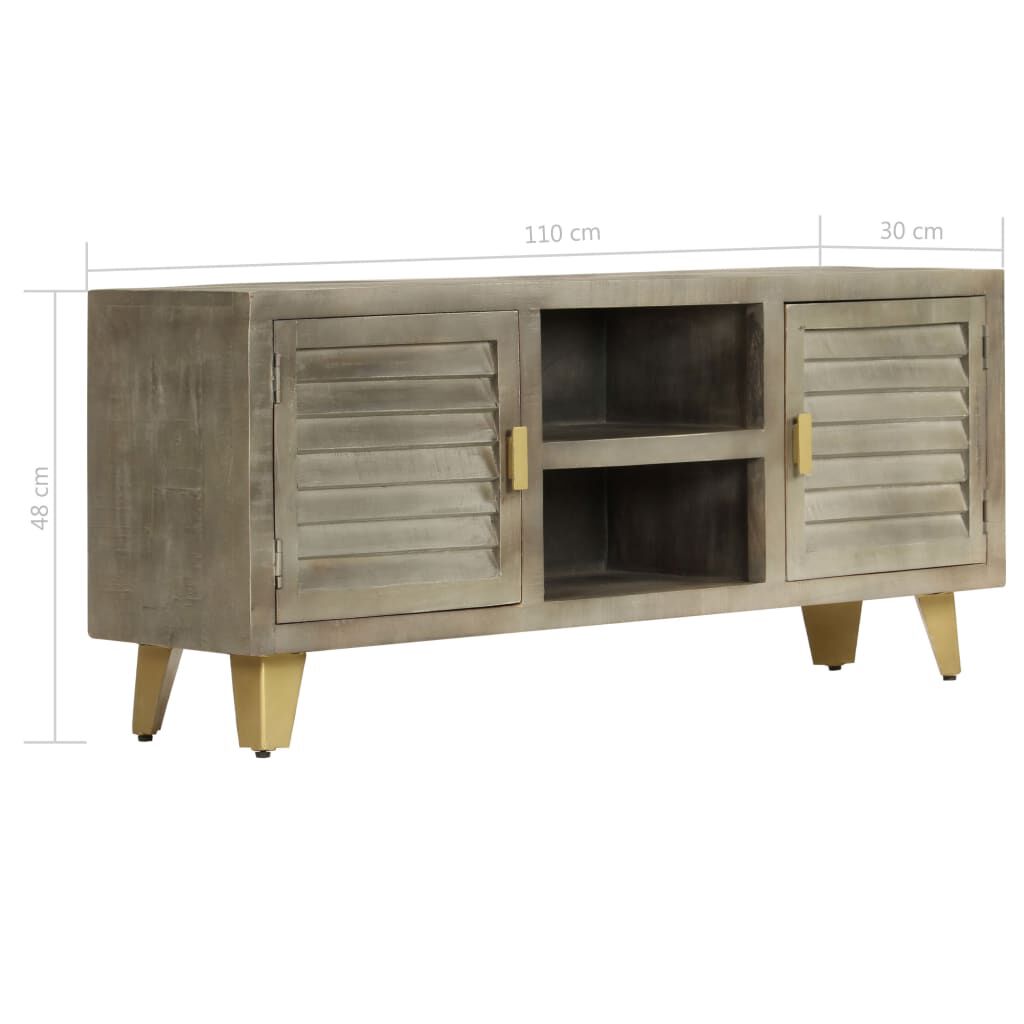 vidaXL Έπιπλο Τηλεόρασης Γκρι Με Ορείχαλκο 110x30x48 εκ. Μασίφ Μάνγκο