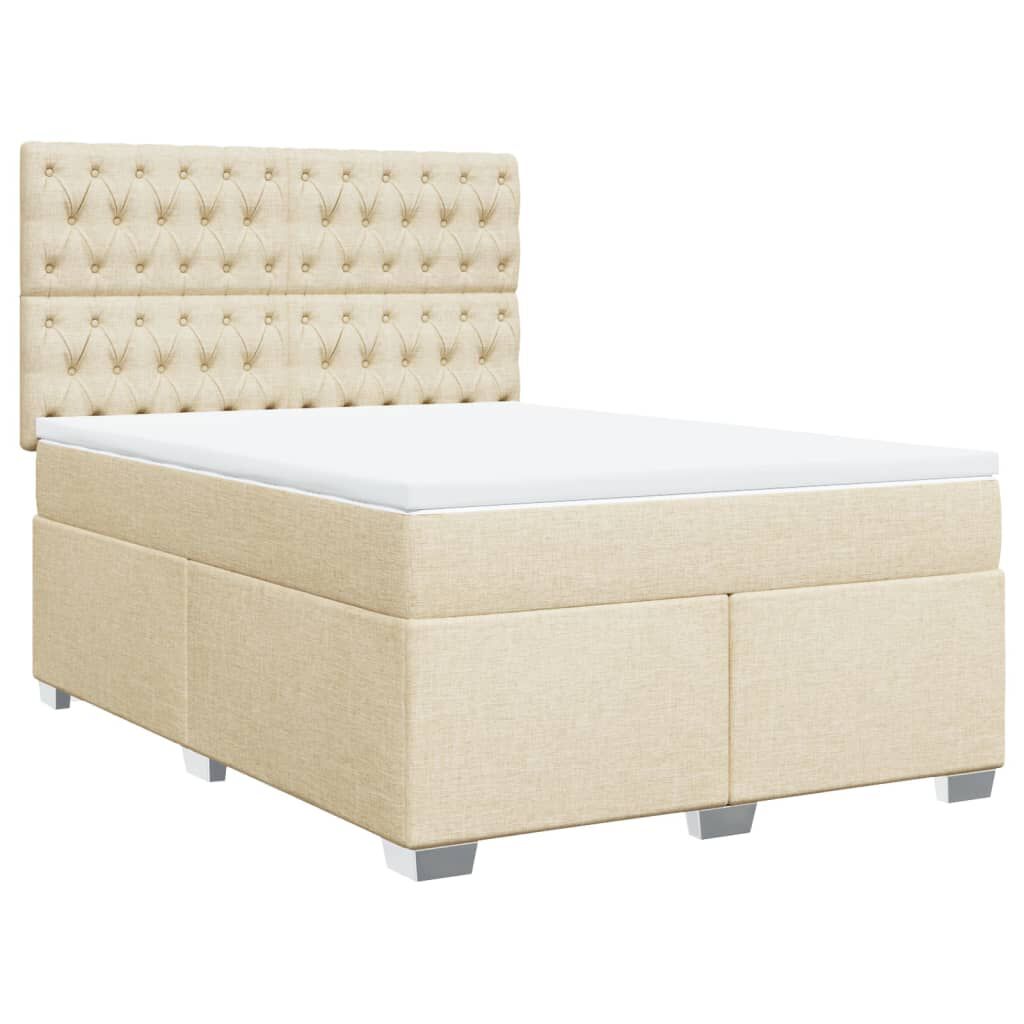 vidaXL Κρεβάτι Boxspring με Στρώμα Κρεμ 140x200 εκ. Υφασμάτινο