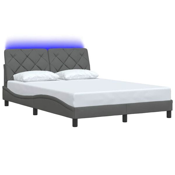 vidaXL Σκελετός Κρεβατιού με LED Χωρίς Στρώμα Σκ. Γκρι 140x190 εκ.