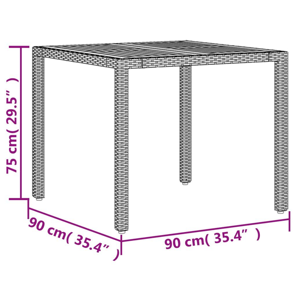 vidaXL Τραπέζι Κήπου Επιφάνεια Ακακίας Γκρι 90x90x75 εκ. Συνθ. Ρατάν