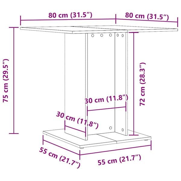vidaXL Τραπεζαρία Λευκή 80 x 80 x 75 εκ. από Επεξ. Ξύλο