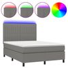 vidaXL Κρεβάτι Boxspring με Στρώμα & LED Σκ.Γκρι 140x190εκ. Υφασμάτινο