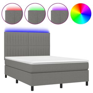 vidaXL Κρεβάτι Boxspring με Στρώμα & LED Σκ.Γκρι 140x190εκ. Υφασμάτινο