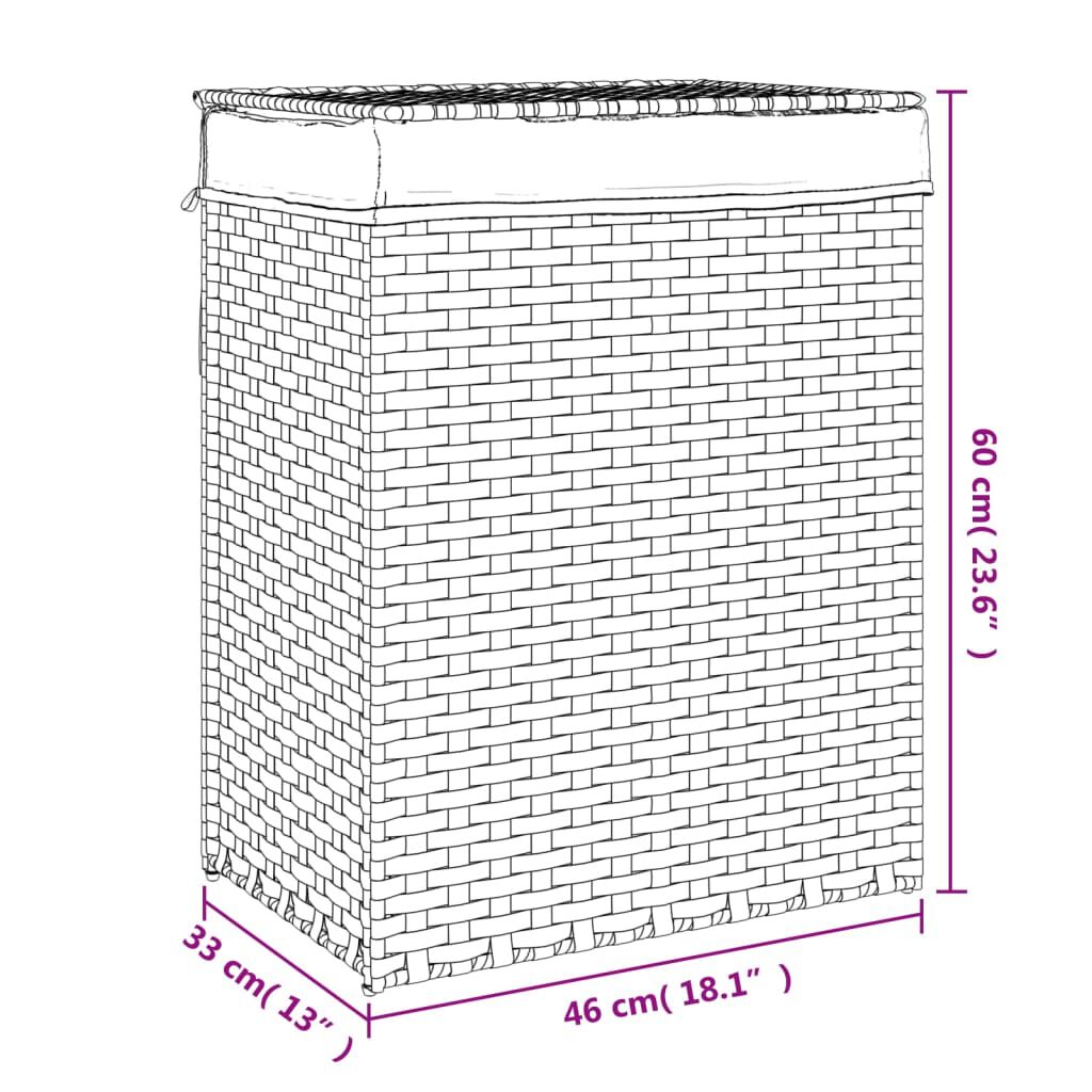 vidaXL Καλάθι Πλυντηρίου με Καπάκι Γκρι 46x33x60 εκ. Συνθετικό Ρατάν