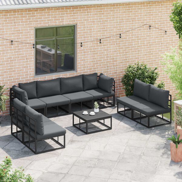 vidaXL Σετ Καναπέ Κήπου 9 pcs Μαύρο 70 x 70 x 32 εκ Αλουμίνιο