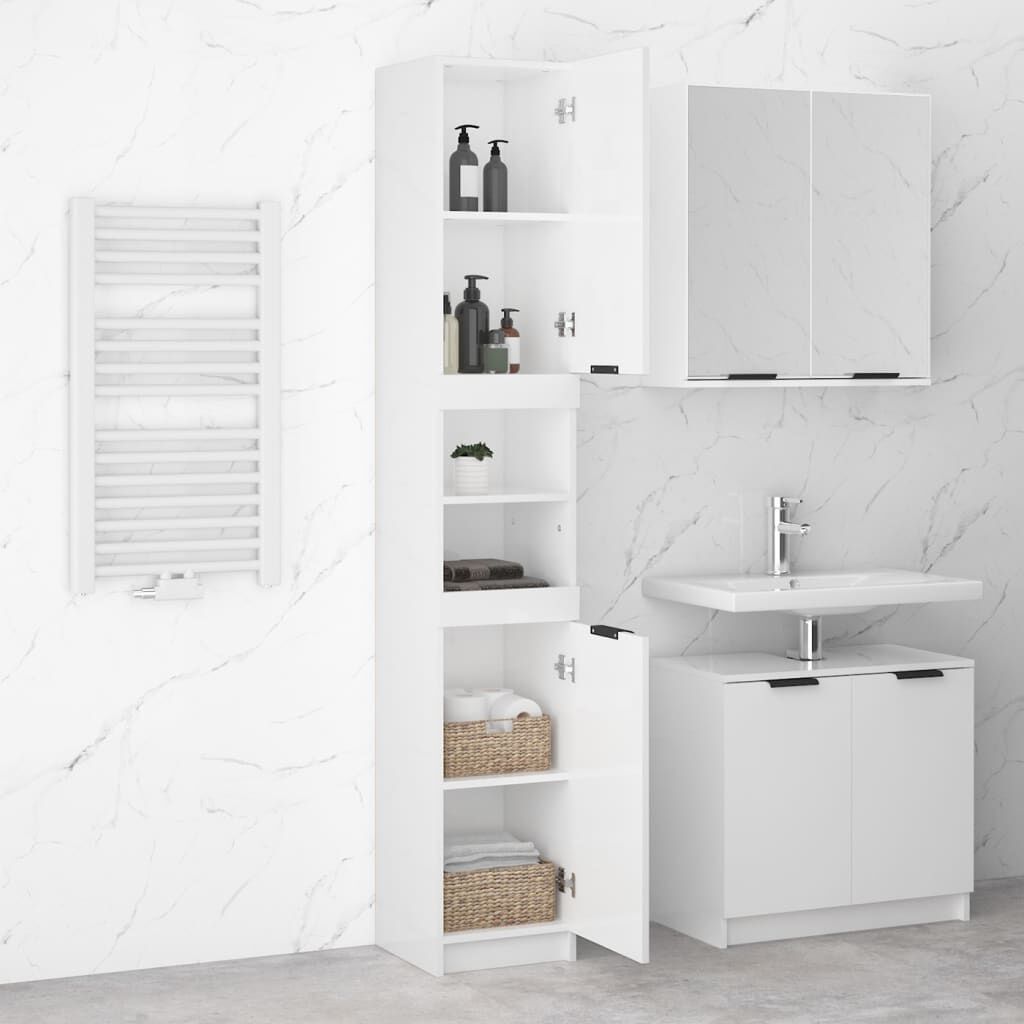 vidaXL Ντουλάπι Μπάνιου Γυαλιστερό Λευκό 32x34x188,5 εκ. Επεξεργ. Ξύλο