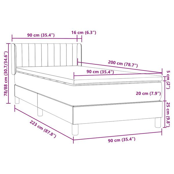 vidaXL Box Spring κρεβάτι με στρώμα σκούρο πράσινο 90x220 cm Velvet
