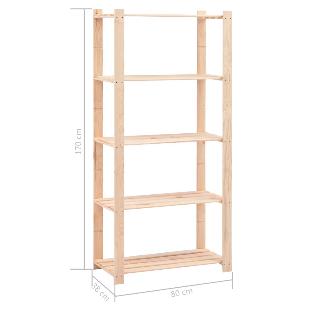 vidaXL Ραφιέρες 5 Επιπέδων 10 τεμ 250 κ 80x38x170 εκ Μασίφ Ξύλο Πεύκου