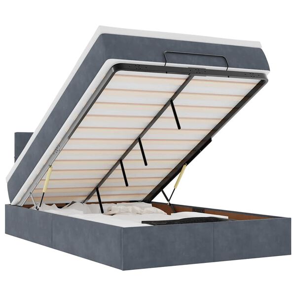 vidaXL Οθωμανικό κρεβάτι με στρώμα & LEDs Σκούρο γκρι 120x200cm Velvet