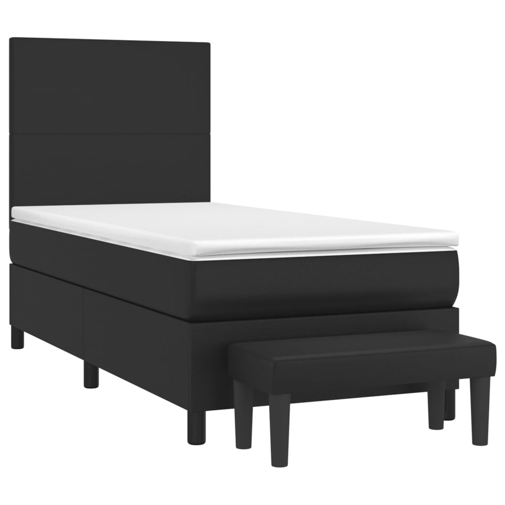 vidaXL Κρεβάτι Boxspring με Στρώμα Μαύρο 90x190εκ. από Συνθετικό Δέρμα