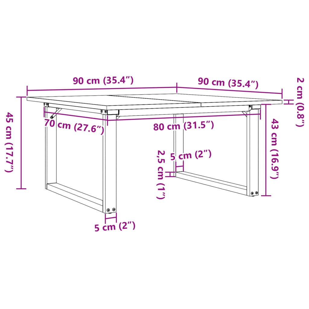 vidaXL Τραπεζάκι Σαλονιού Πλαίσιο Ο 90x90x45εκ Μασίφ Πεύκο/Ατσάλι