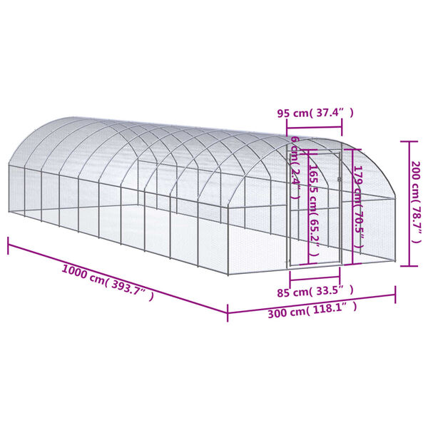 vidaXL Κοτέτσι Εξωτερικού Χώρου 3 x 10 x 2 μ. από Γαλβανισμένο Χάλυβα