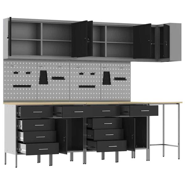 vidaXL Ντουλάπα Εργασίας με συρτάρι 12 pcs Μαύρο 255 x 55 x 220 εκ