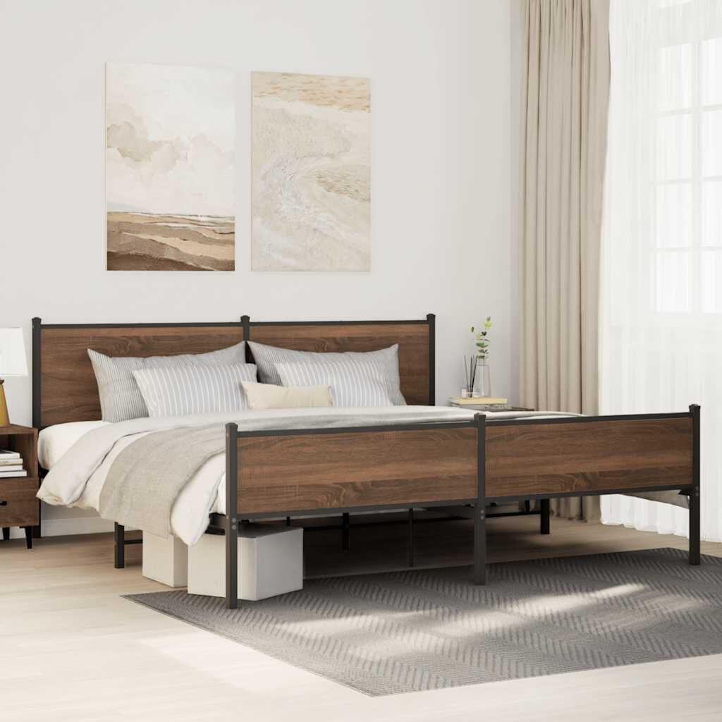 vidaXL Σκελετός Κρεβ. Χωρίς Στρώμα Καφέ Δρυς 193x203 εκ. Μεταλλικό