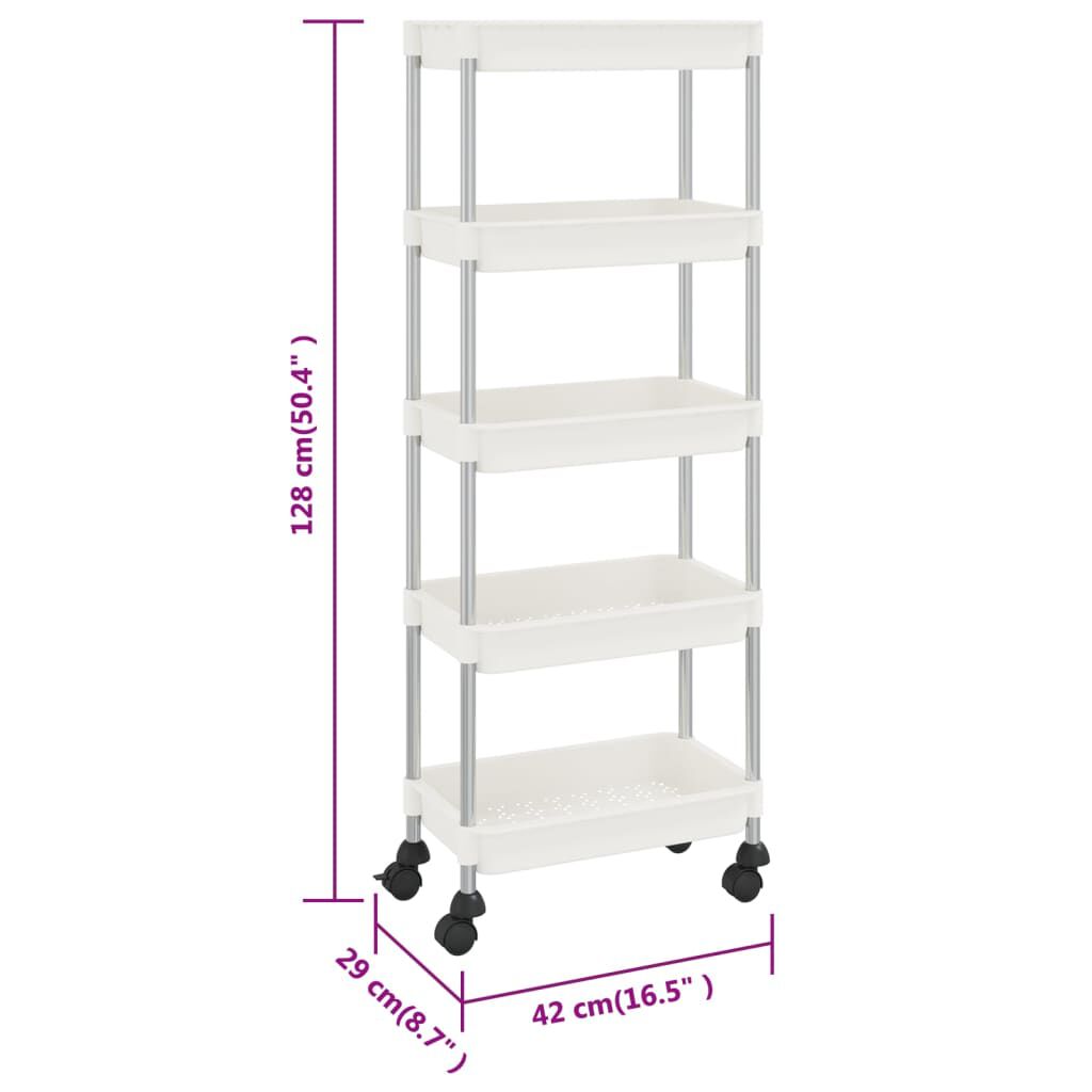 vidaXL Τρόλεϊ Κουζίνας 5 Επιπέδων Λευκό 42 x 29 x 128 εκ. Σίδερο/ABS