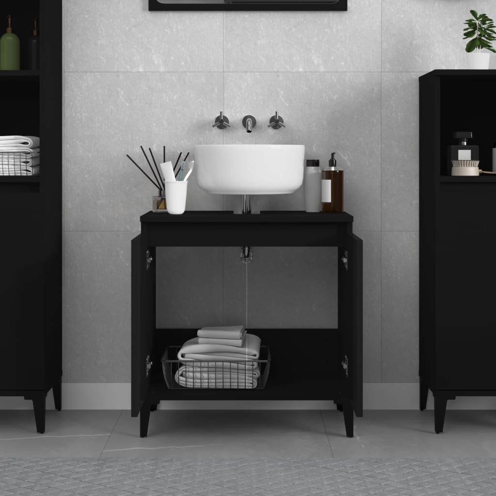 vidaXL Ντουλάπι Νιπτήρα Μαύρο 58x33x60 εκ. Επεξεργασμένο Ξύλο