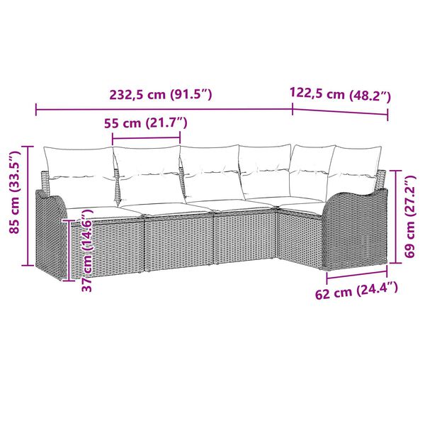 vidaXL Σετ Καναπέ Κήπου με μαξιλάρι 5 pcs Μαύρο Πολυ ράταν