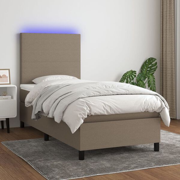 vidaXL &Kappa;&rho;&epsilon;&beta;ά&tau;&iota; Boxspring &mu;&epsilon; &Sigma;&tau;&rho;ώ&mu;&alpha; & LED Taupe 100x200 &epsilon;&kappa;. &Upsilon;&phi;&alpha;&sigma;&mu;ά&tau;&iota;&nu;&omicron;