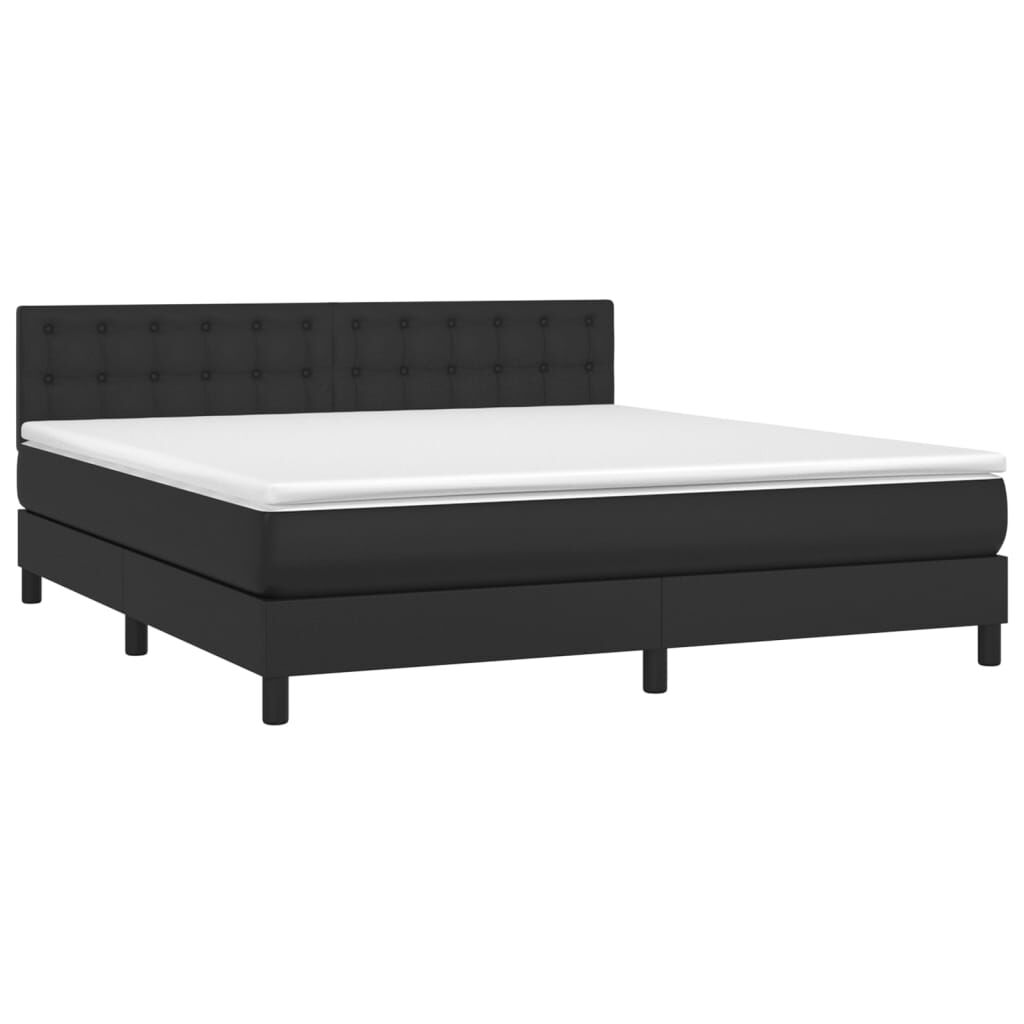 vidaXL Κρεβάτι Boxspring με Στρώμα & LED Μαύρο 180x200 εκ. Συνθ. Δέρμα