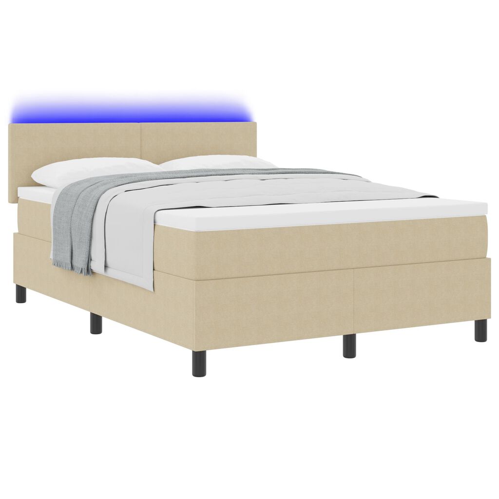 vidaXL Box Spring Bed με Στρώμα & LED Φως Πράσινο Γκρι 140x200 εκ. Ύφασμα Κορντούρας