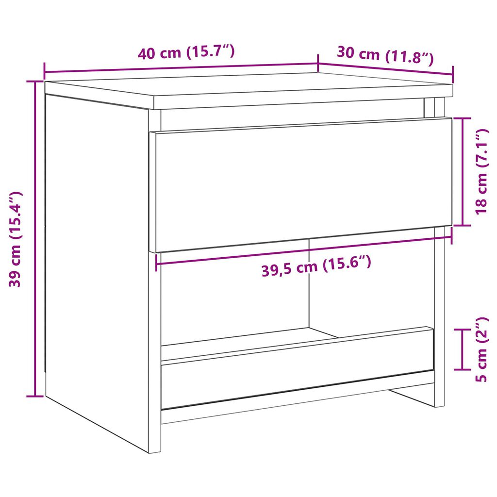 vidaXL Κομοδίνα 2 τμχ Μαύρο Ξύλο 40x30x39 εκ από Επεξεργασμένο Ξύλο