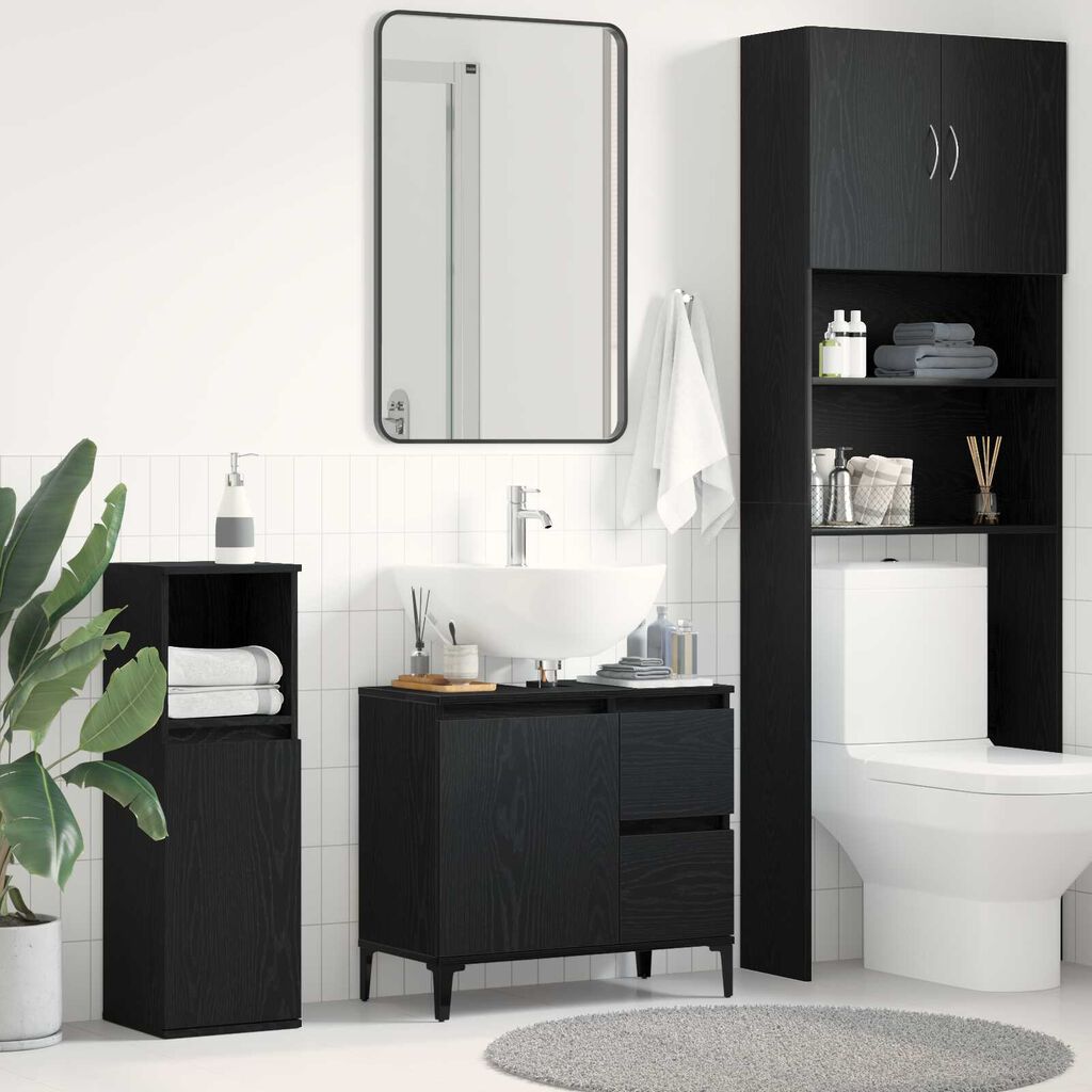 vidaXL Ντουλάπι Μπάνιου Μαύρη δρυς 65 x 33 x 60 εκ Επεξεργασμένο ξύλο