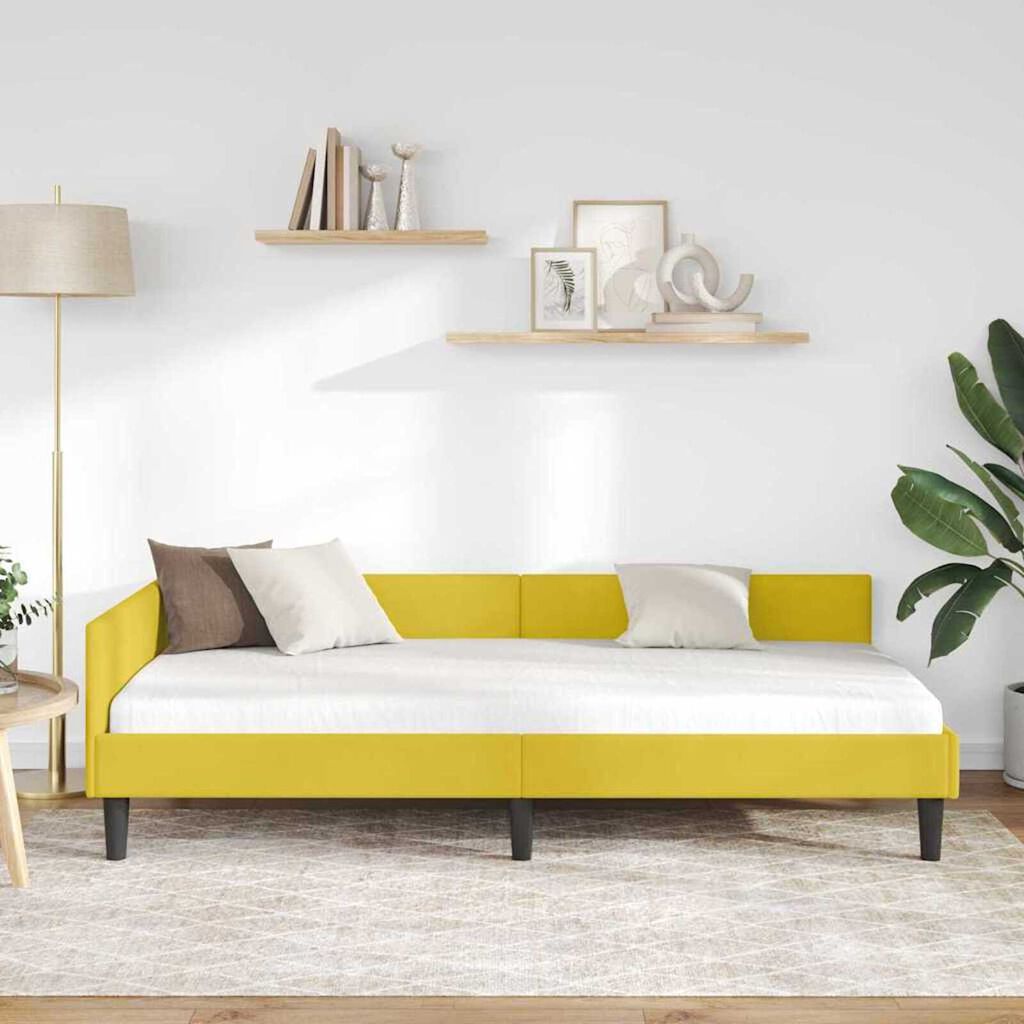 vidaXL Πλαϊνό Κρεβάτι Κίτρινο 90 x 190 cm Βελούδο και Στιβαρή ξυλεία
