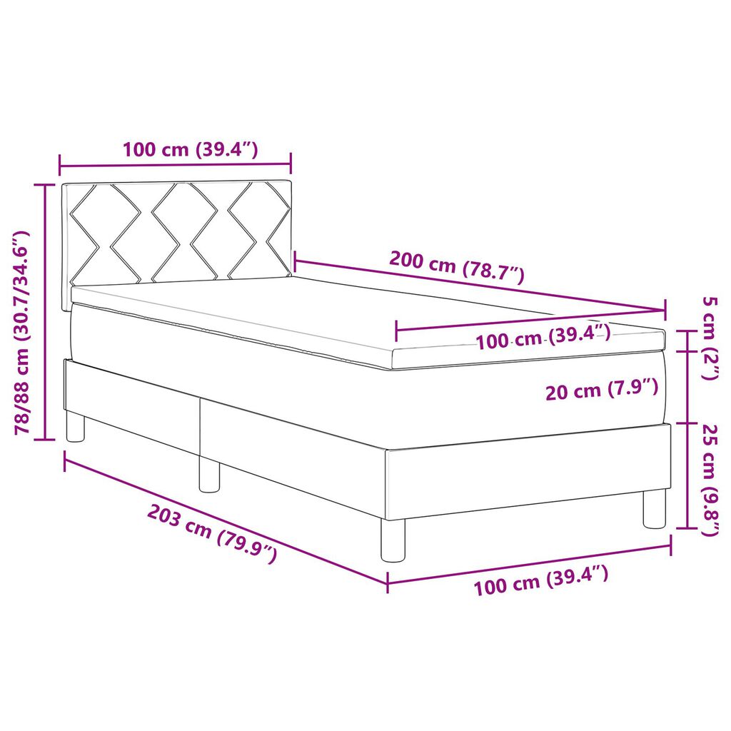 vidaXL Κρεβάτι με Μοχλό και Στρώμα & LED Κρέμα 100x200 εκ. Υφασμάτινο