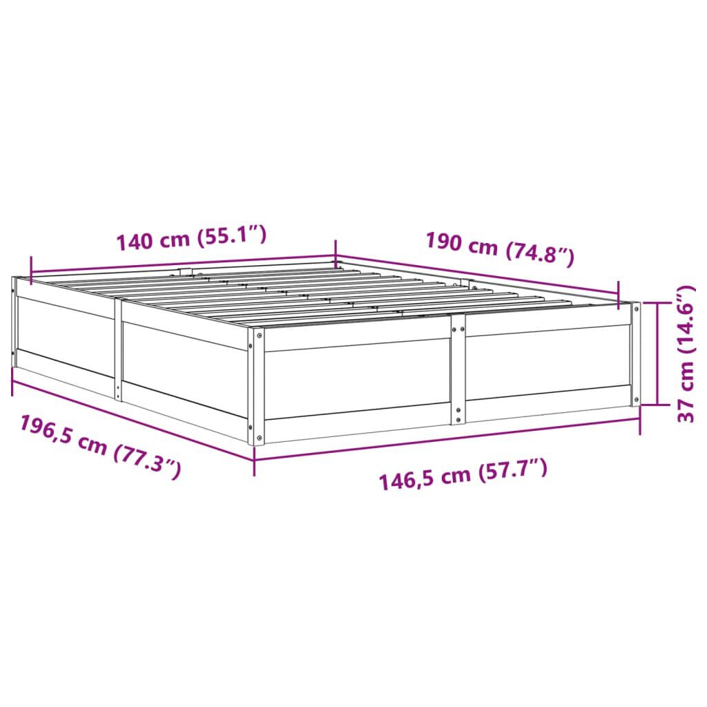 vidaXL Σκελετός Κρεβατιού Χωρίς Στρώμα Καφέ 140x190 Μασίφ Ξύλο Πεύκου