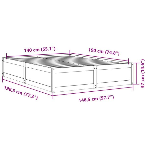 vidaXL Σκελετός Κρεβατιού Χωρίς Στρώμα Καφέ 140x190 Μασίφ Ξύλο Πεύκου