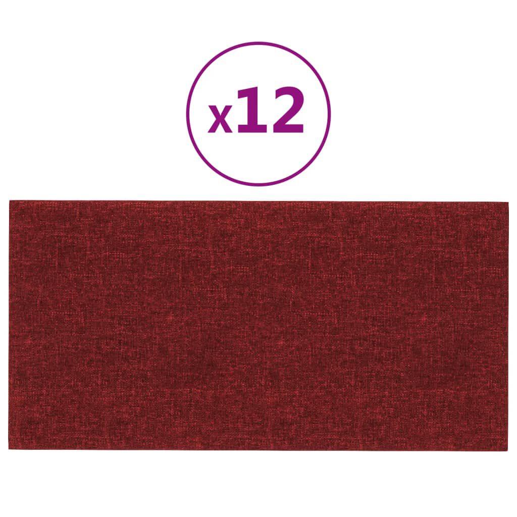 vidaXL Πάνελ Τοίχου 12 τεμ. Μπορντό 30 x 15 εκ. 0,54 μ² Υφασμάτινα