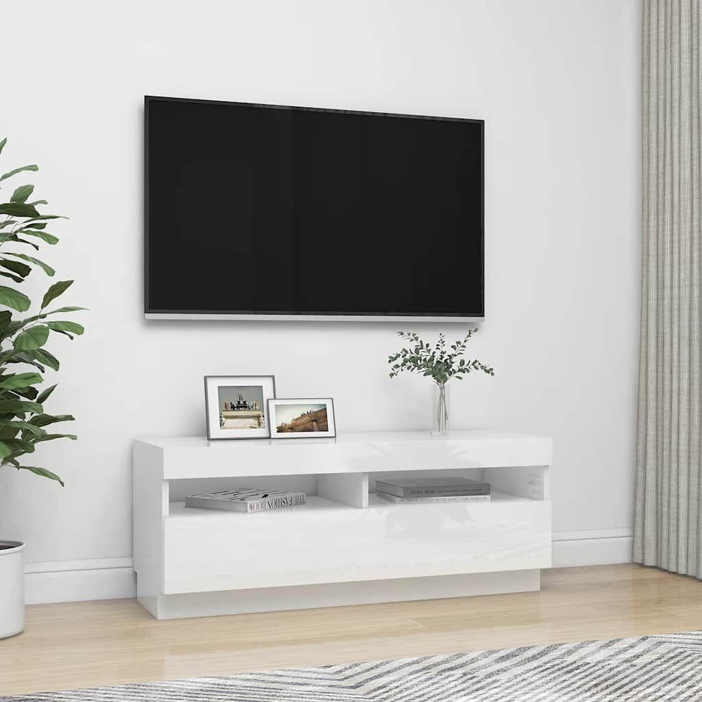 vidaXL Έπιπλο Τηλεόρασης με LED Γυαλιστερό Άσπρο 100 x 35 x 40 εκ.