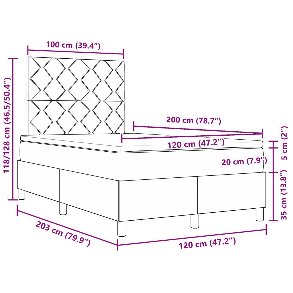 vidaXL Κρεβάτι Box Spring της με στρώμα & LED σκούρο γκρι 120x200 εκ. ύφασμα