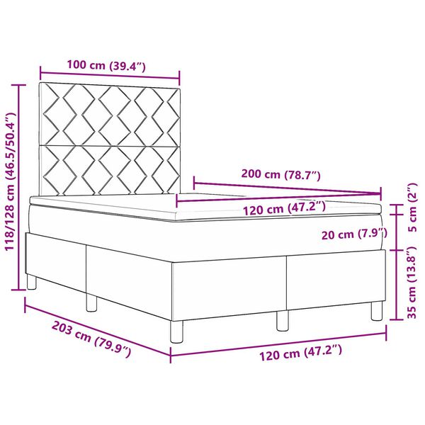 vidaXL Κρεβάτι Box Spring της με στρώμα & LED σκούρο γκρι 120x200 εκ. ύφασμα