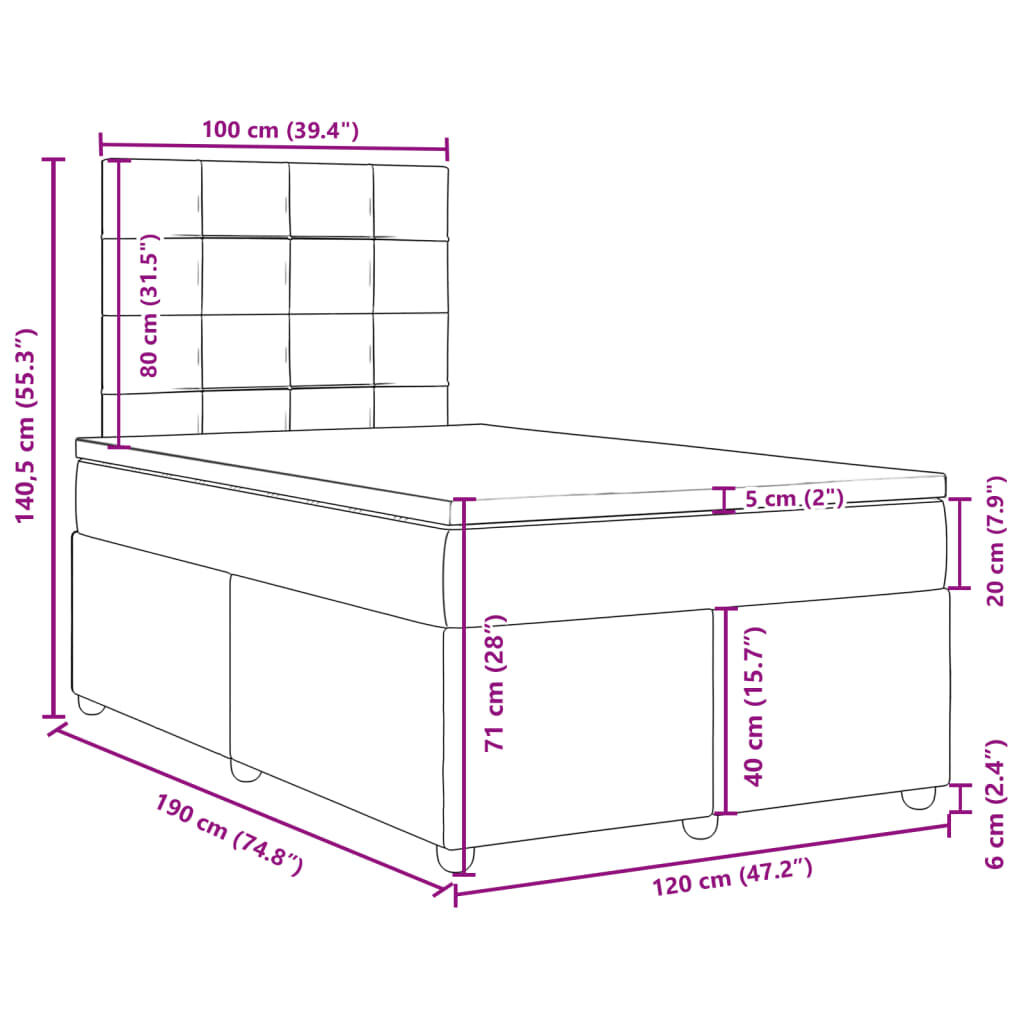 vidaXL Κρεβάτι Boxspring με Στρώμα Μαύρο 120x190 εκ. Υφασμάτινο