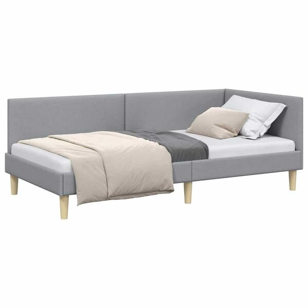 vidaXL Κρεβάτι Γωνίας Ανοιχτό γκρι 100 x 200 cm Ύφασμα και Έργο ξύλου