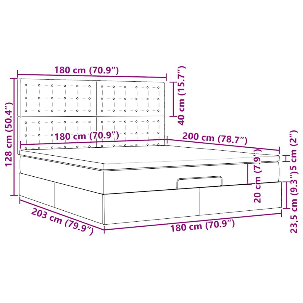 vidaXL Οθωμανικό κρεβάτι με στρώμα & LEDs Taupe 180x200cm ύφασμα