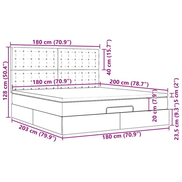 vidaXL Οθωμανικό κρεβάτι με στρώμα & LEDs Taupe 180x200cm ύφασμα