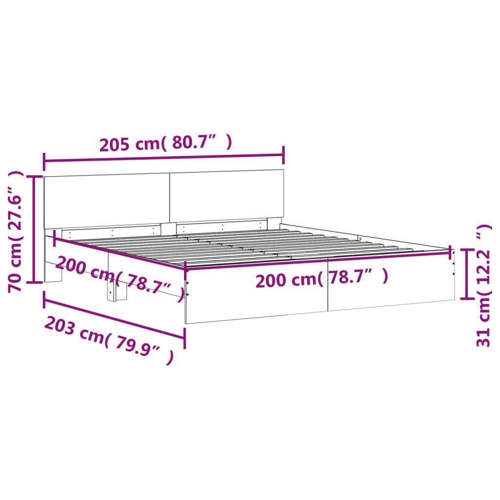 vidaXL Πλαίσιο Κρεβατιού με Κεφαλάρι/LED Λευκό 200 x 200 εκ.