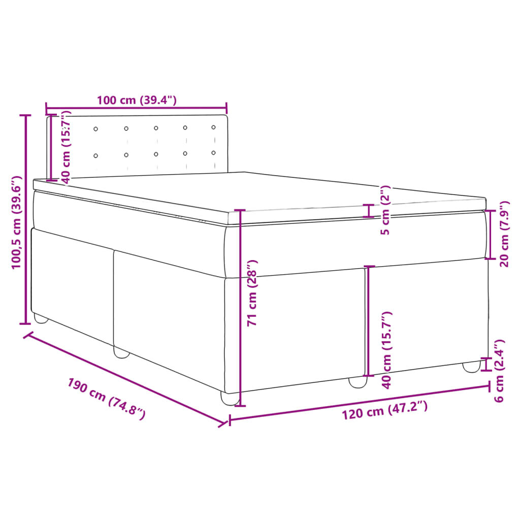 vidaXL Κρεβάτι Boxspring με Στρώμα Κρεμ 120x190 εκ. Υφασμάτινο