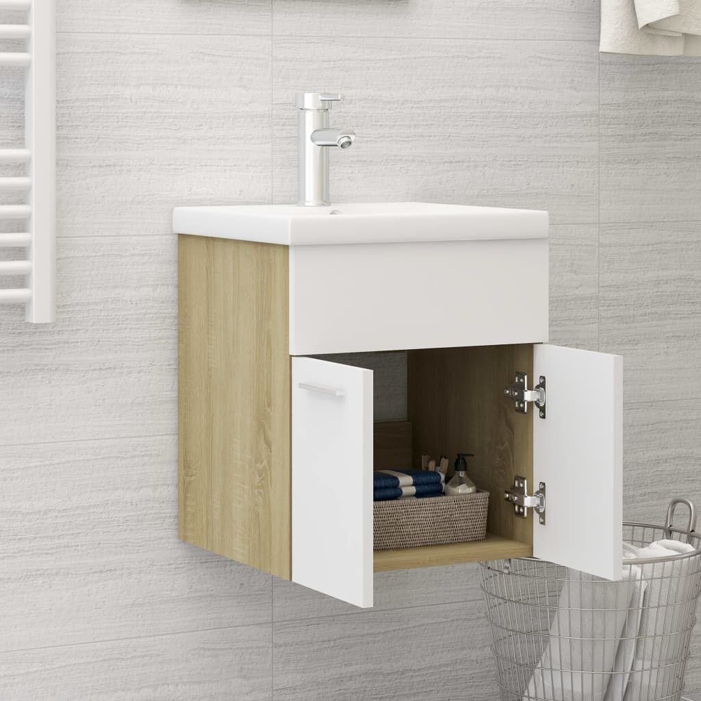 vidaXL Ντουλάπι Νιπτήρα Λευκό/Sonoma Δρυς 41x38,5x46 εκ από Επεξ. Ξύλο