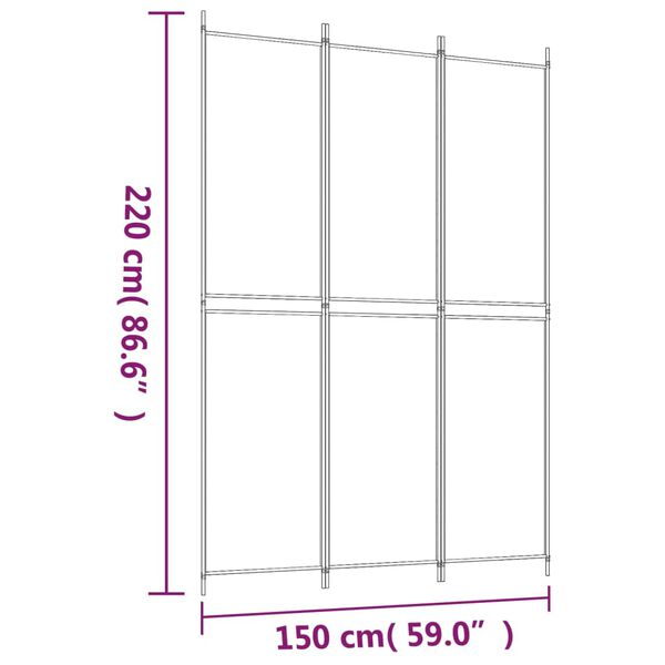 vidaXL Διαχωριστικό Δωματίου με 3 Πάνελ Λευκό 150x220 εκ. Υφασμάτινο