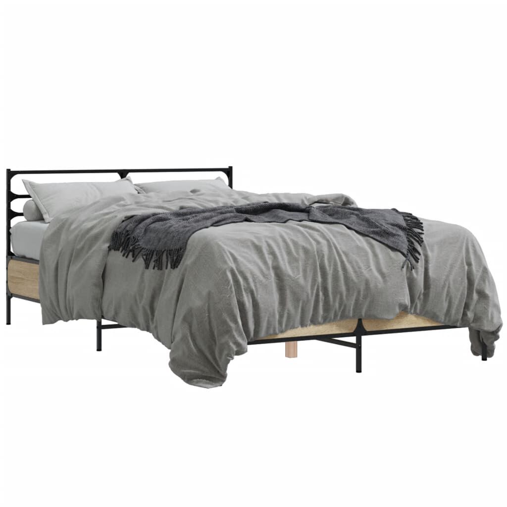 vidaXL Πλαίσιο Κρεβατιού Sonoma Δρυς 140x200 εκ. Επεξ. Ξύλο & Μέταλλο