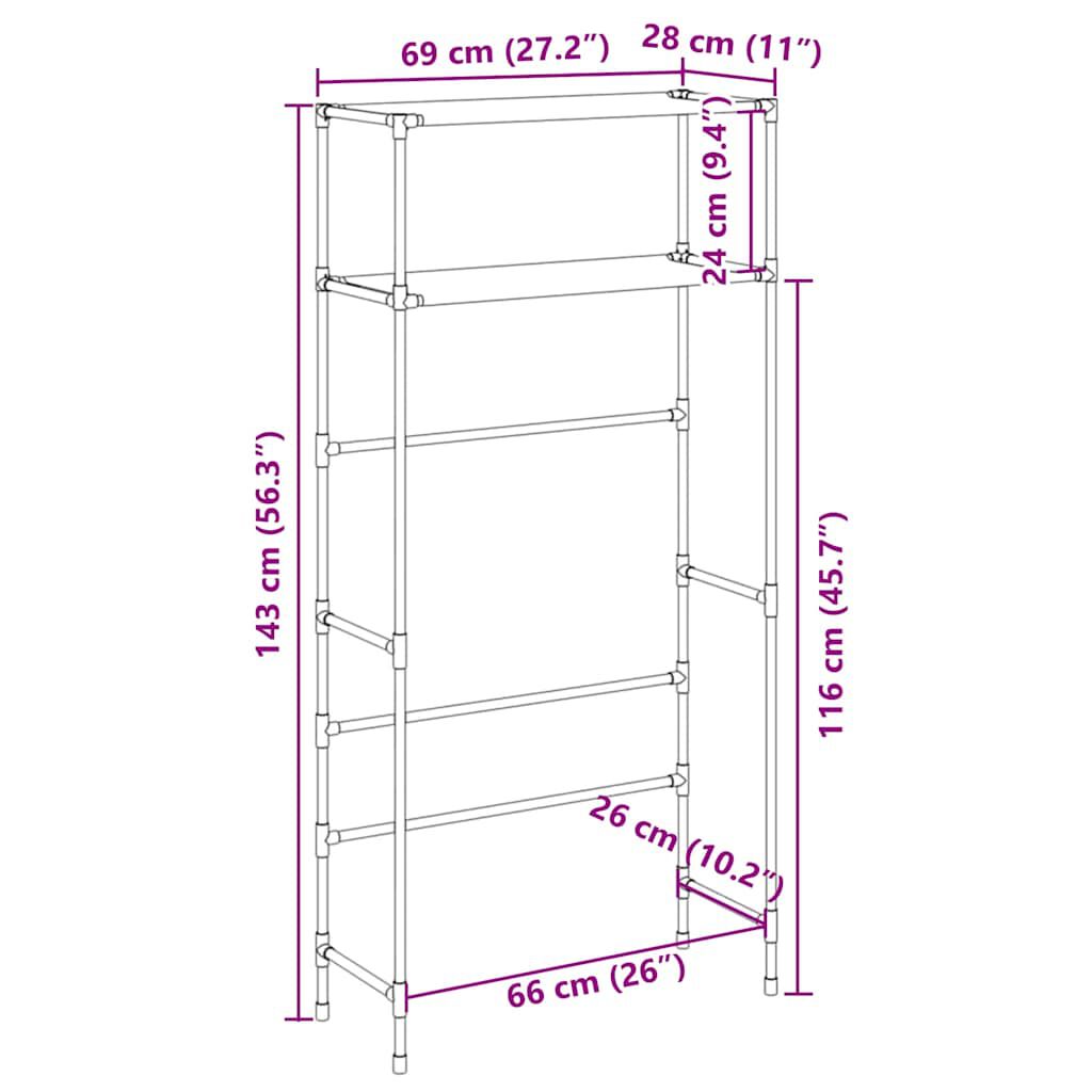 vidaXL Ραφιέρα 2 Επιπέδων για Πλυντήριο Γκρι 69x28x143 εκ. από Σίδερο