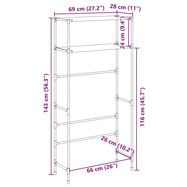 vidaXL Ραφιέρα 2 Επιπέδων για Πλυντήριο Γκρι 69x28x143 εκ. από Σίδερο