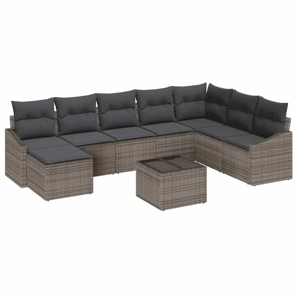 vidaXL Σέτ φαγητού για κήπο με μαξιλάρι 9 pcs Ανοιχτό γκρι