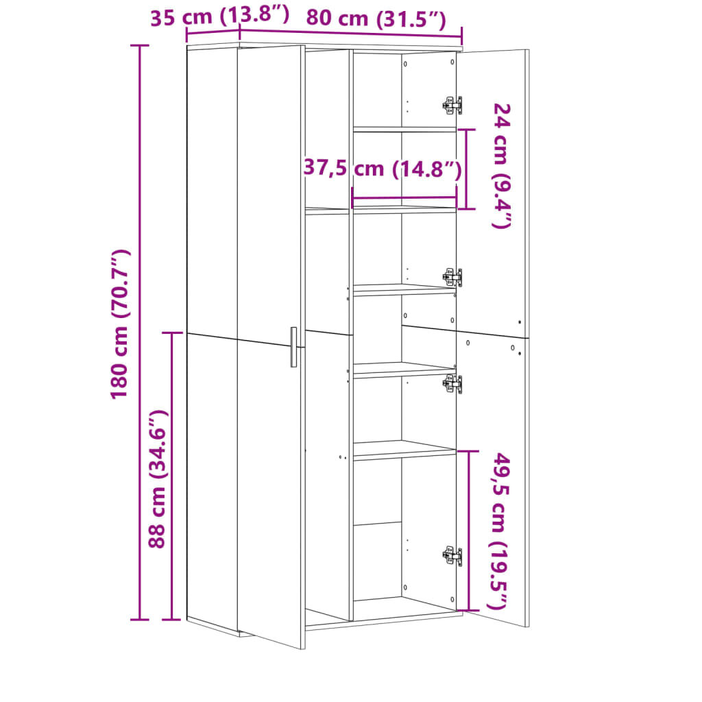 vidaXL Ντουλάπι Καφέ Δρυς 80x35x180 εκ. από Επεξεργασμένο Ξύλο