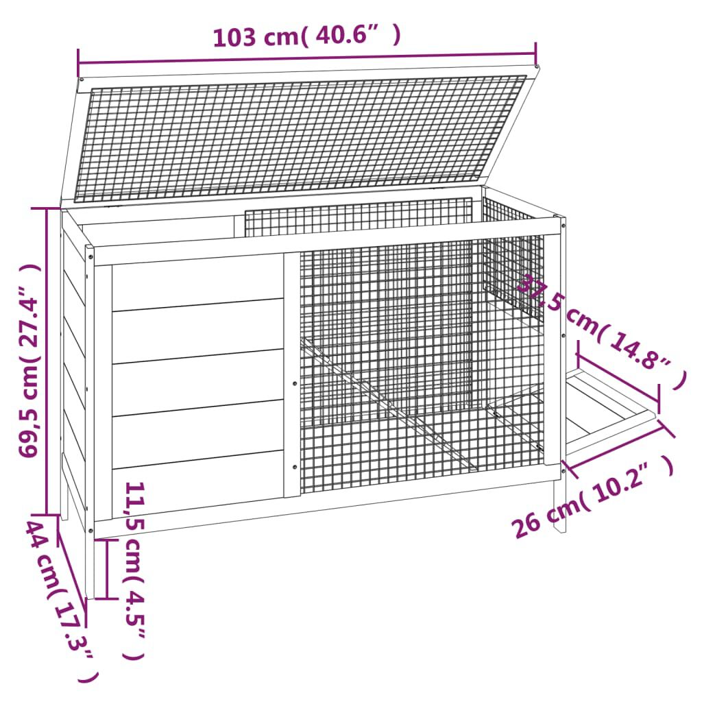 vidaXL Κλουβί Κουνελιών Μόκα 103 x 44 x 69,5 εκ. από Μασίφ Ξύλο Πεύκου